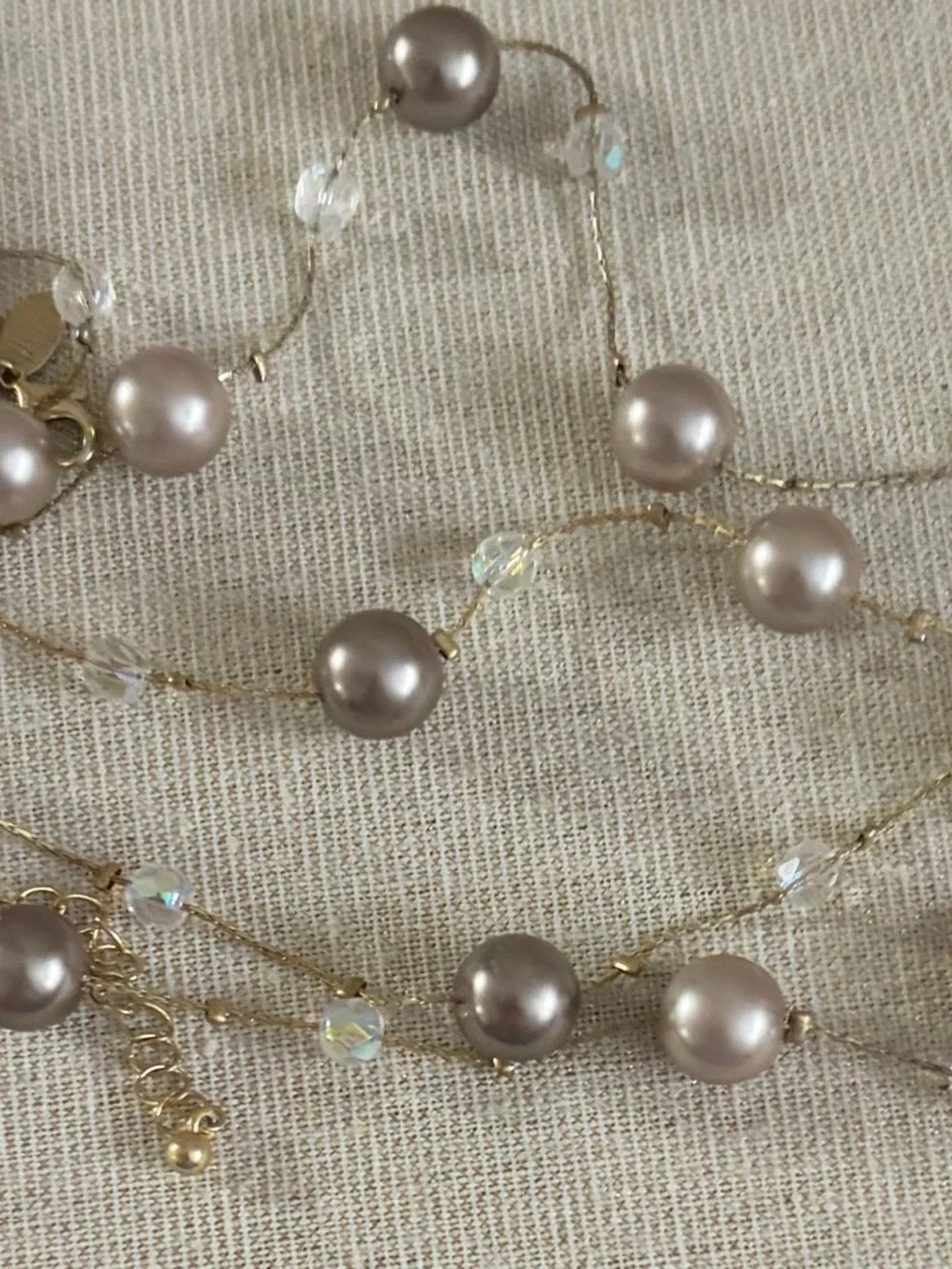 Lia Sophia Elegant Grey Pearl & Crystal Long Necklace